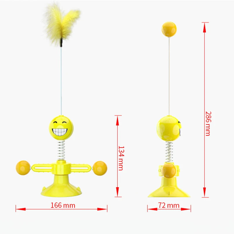 Mewoofun Smile Spring Man Cat Toys Feather Ball Strong Suction Rotate 360 Funny Pet Dog Kitten Interactive Training Toys