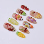 Almond Press On Nails Summer Fruit Design 10 Piece Set