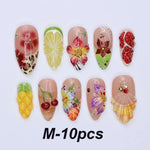 Almond Press On Nails Summer Fruit Design 10 Piece Set
