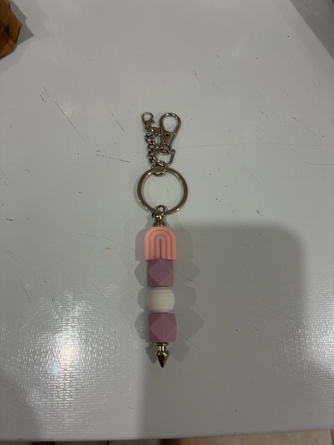 Silicone Beaded Keyring – Pink Rainbow