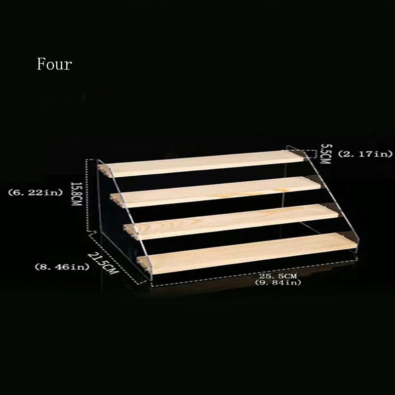 Wooden Step Display Rack, Acrylic Handmade Display Rack, Desktop Storage Rack for Perfume Lipstick Jewelry Doll Home Organizer