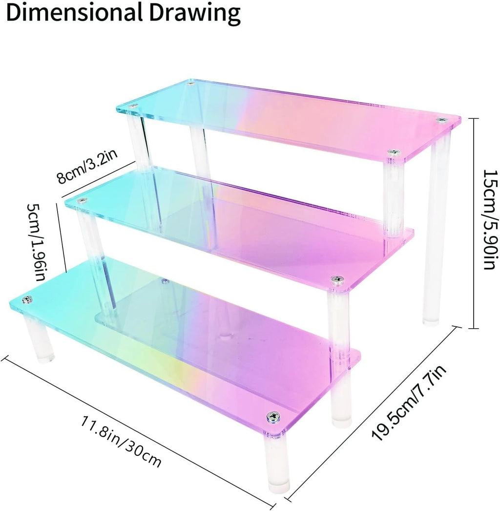 Acrylic Display Stand, 3 Tier 30X8cm Iridescent Display Risers，Perfume Organizer, Dessert Stand, Ornament Display Stand