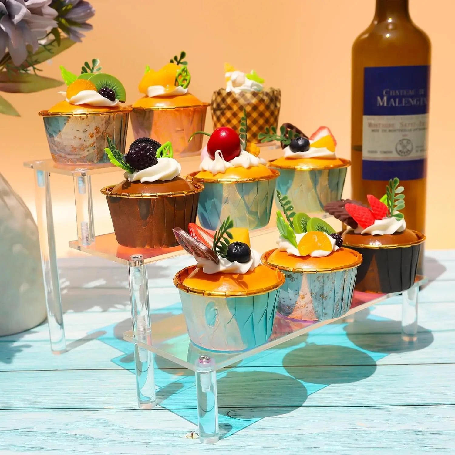 Acrylic Display Stand, 3 Tier 30X8cm Iridescent Display Risers，Perfume Organizer, Dessert Stand, Ornament Display Stand