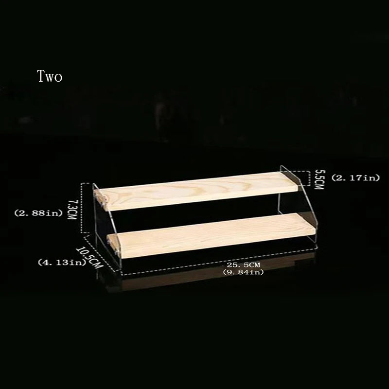 Wooden Step Display Rack, Acrylic Handmade Display Rack, Desktop Storage Rack for Perfume Lipstick Jewelry Doll Home Organizer