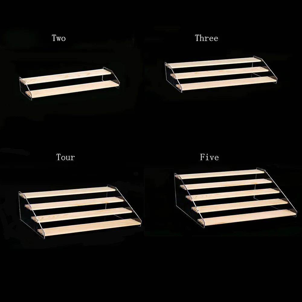 Wooden Step Display Rack, Acrylic Handmade Display Rack, Desktop Storage Rack for Perfume Lipstick Jewelry Doll Home Organizer