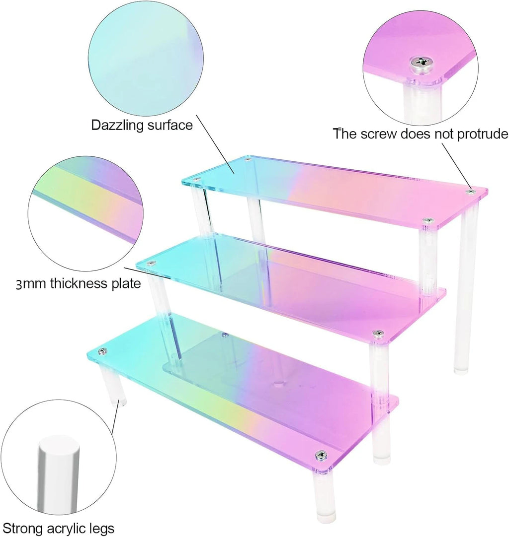 Acrylic Display Stand, 3 Tier 30X8cm Iridescent Display Risers，Perfume Organizer, Dessert Stand, Ornament Display Stand