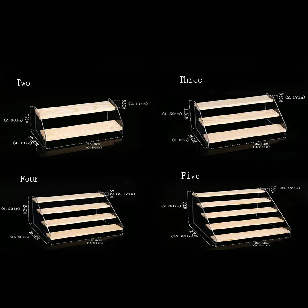 Wooden Step Display Rack, Acrylic Handmade Display Rack, Desktop Storage Rack for Perfume Lipstick Jewelry Doll Home Organizer