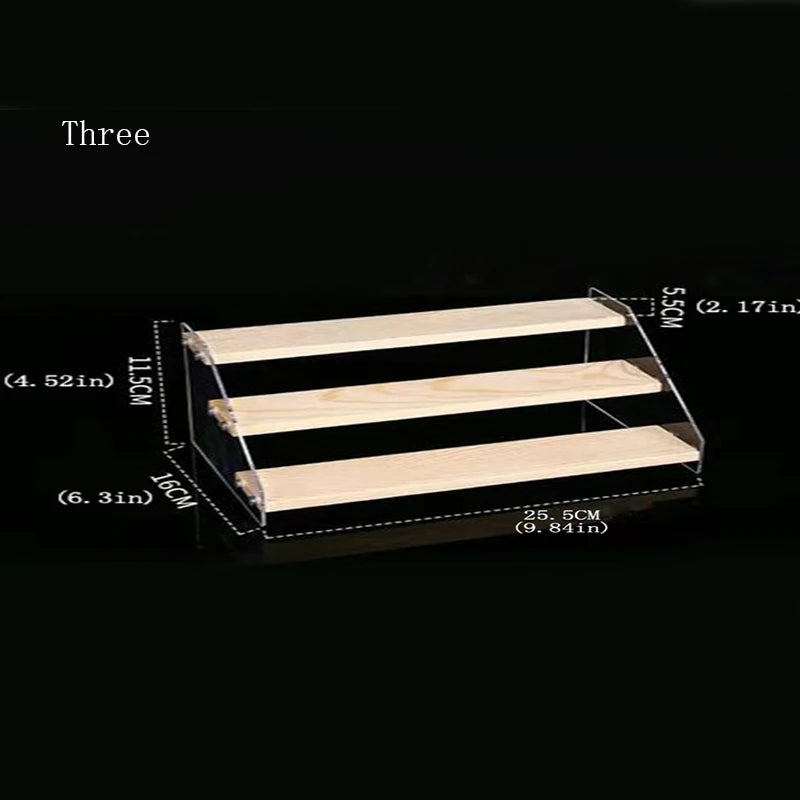 Wooden Step Display Rack, Acrylic Handmade Display Rack, Desktop Storage Rack for Perfume Lipstick Jewelry Doll Home Organizer