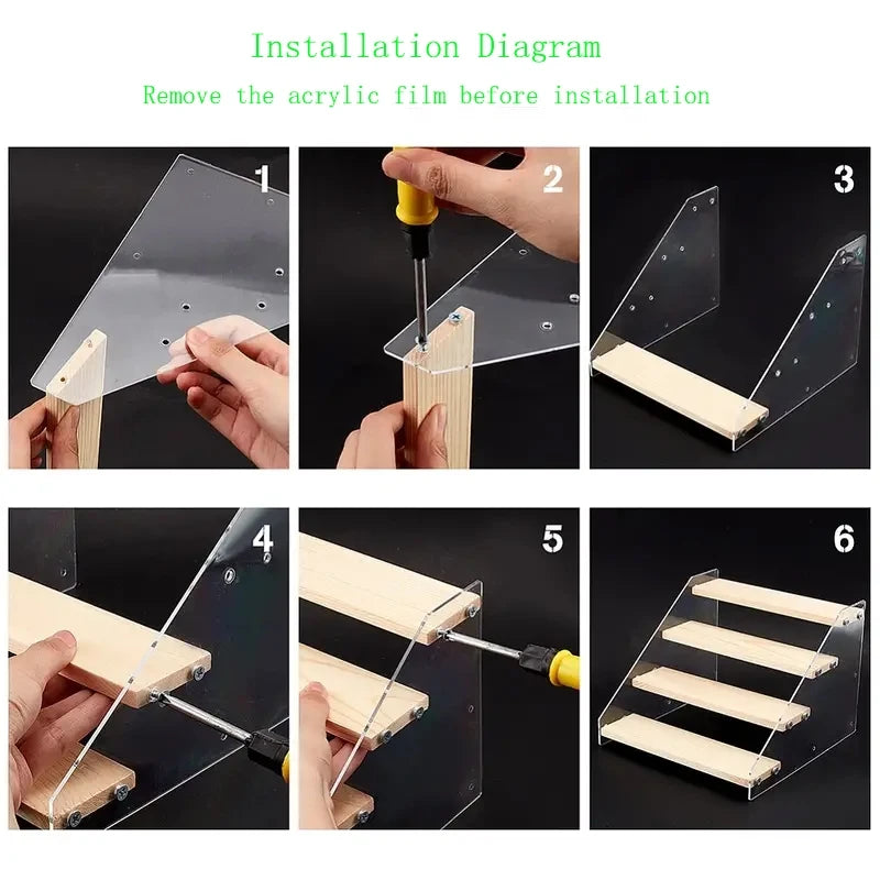 Wooden Step Display Rack, Acrylic Handmade Display Rack, Desktop Storage Rack for Perfume Lipstick Jewelry Doll Home Organizer