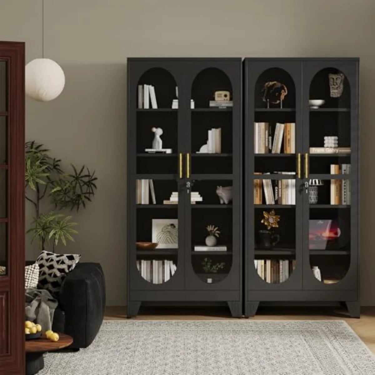 71" H Locking Display Cabinet with Glass Door, Metal Curio Cabinets with 4 Adjustable Shelves, Tall Liquor Cabinet
