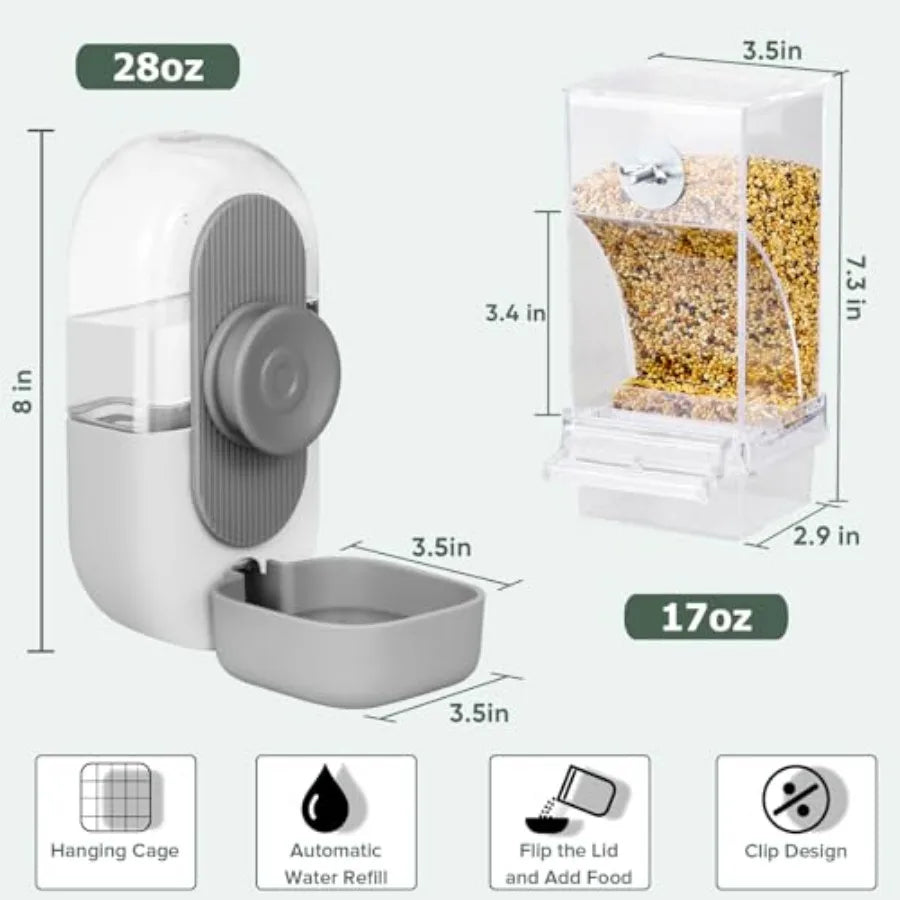 No Mess Bird Feeder and Water Dispenser Set - Automatic Feeding and Hydration, Parakeet Cage Accessories for Parrots, Cockatiel