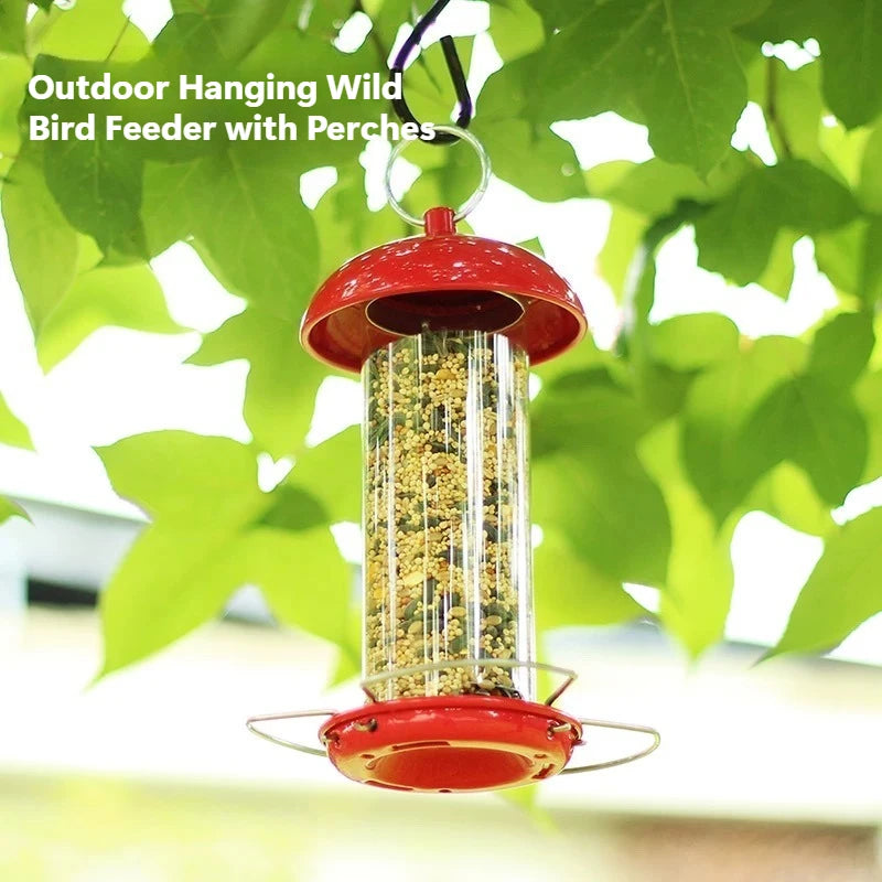 Metal Outdoor Hanging Wild Bird Feeder with Perches, Bird Seed Container for Garden Yard Patio Decor