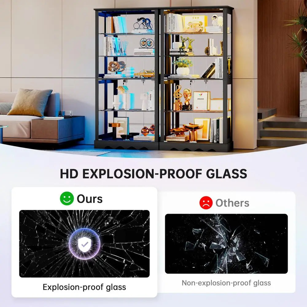Display Cabinet with Glass Doors, 6Tier 71 Tall Curio Cabinet with RGB Lights for Collectibles, Display Case with Adjustable Gl